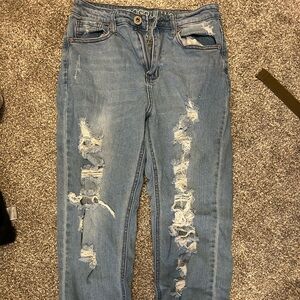 GOGO Blue Straight Leg Jeans with Distressed Details